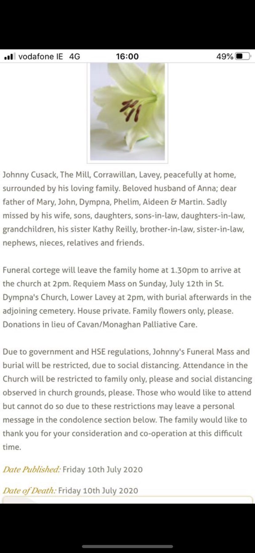 Johnny Cusack Death