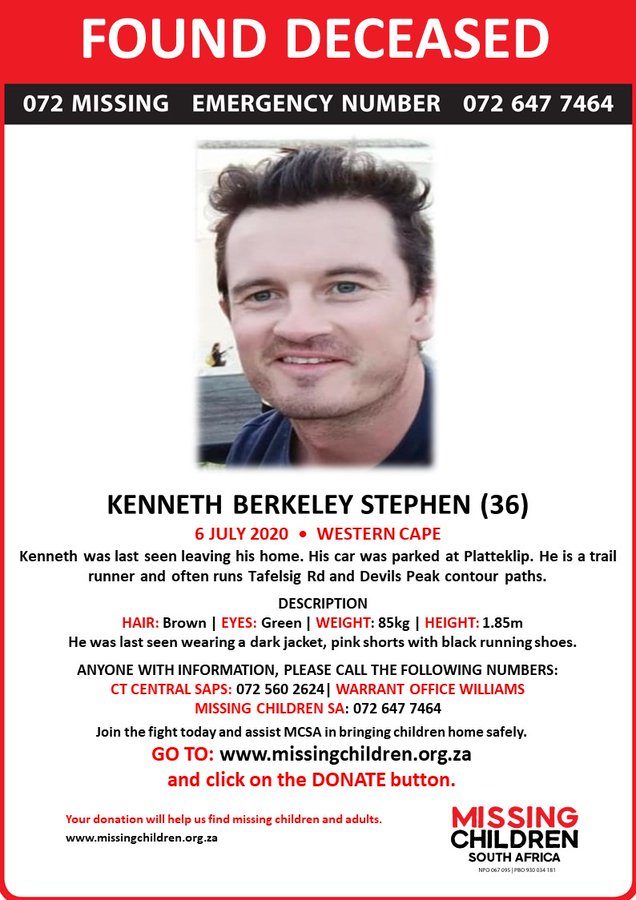 Missing Kenneth Berkeley Stephen Has been Found Deceased.